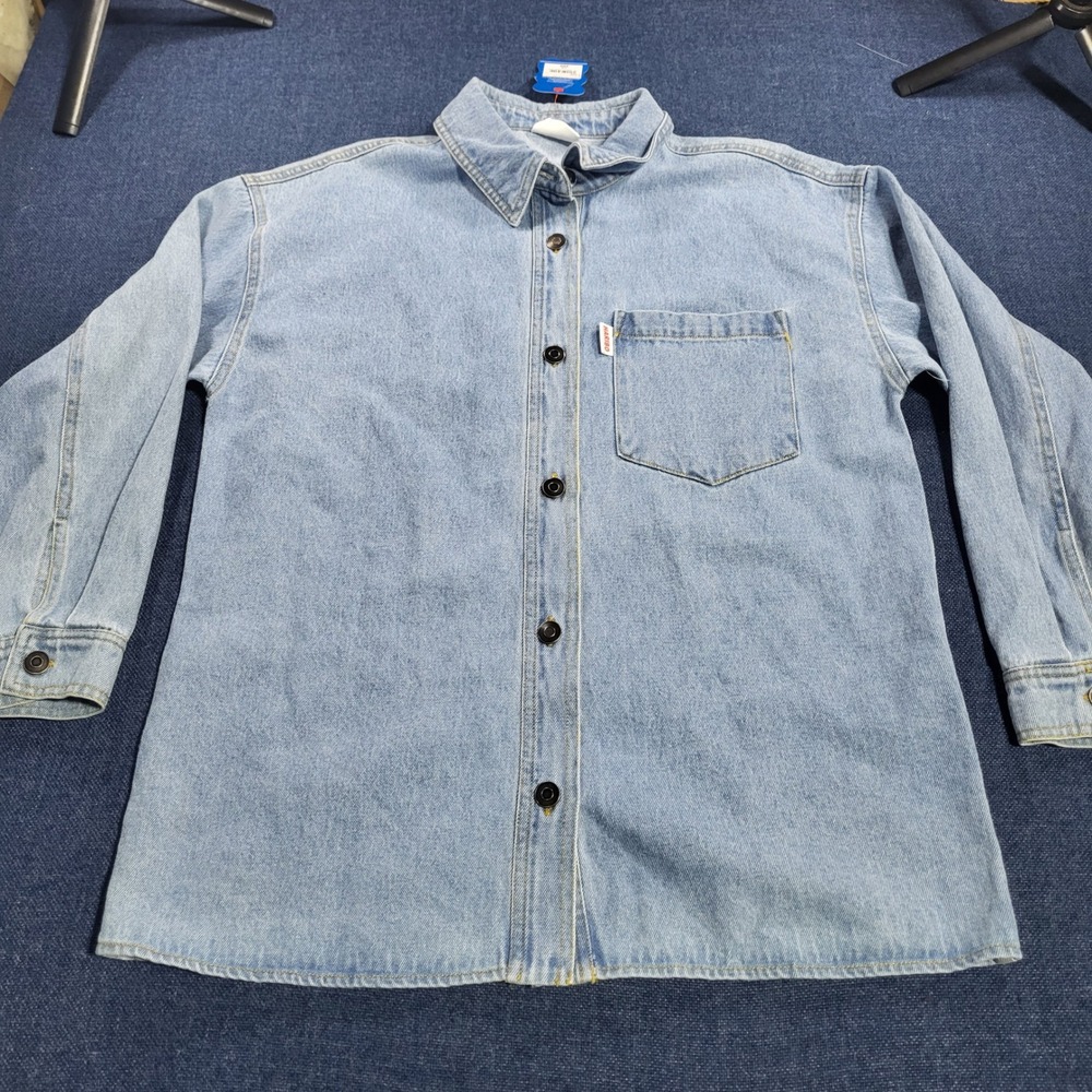 Haribo JCPenney Denim Shirt Embroidered Bear Graphic Long Sleeve Button Up Sz M - Picture 2 of 13